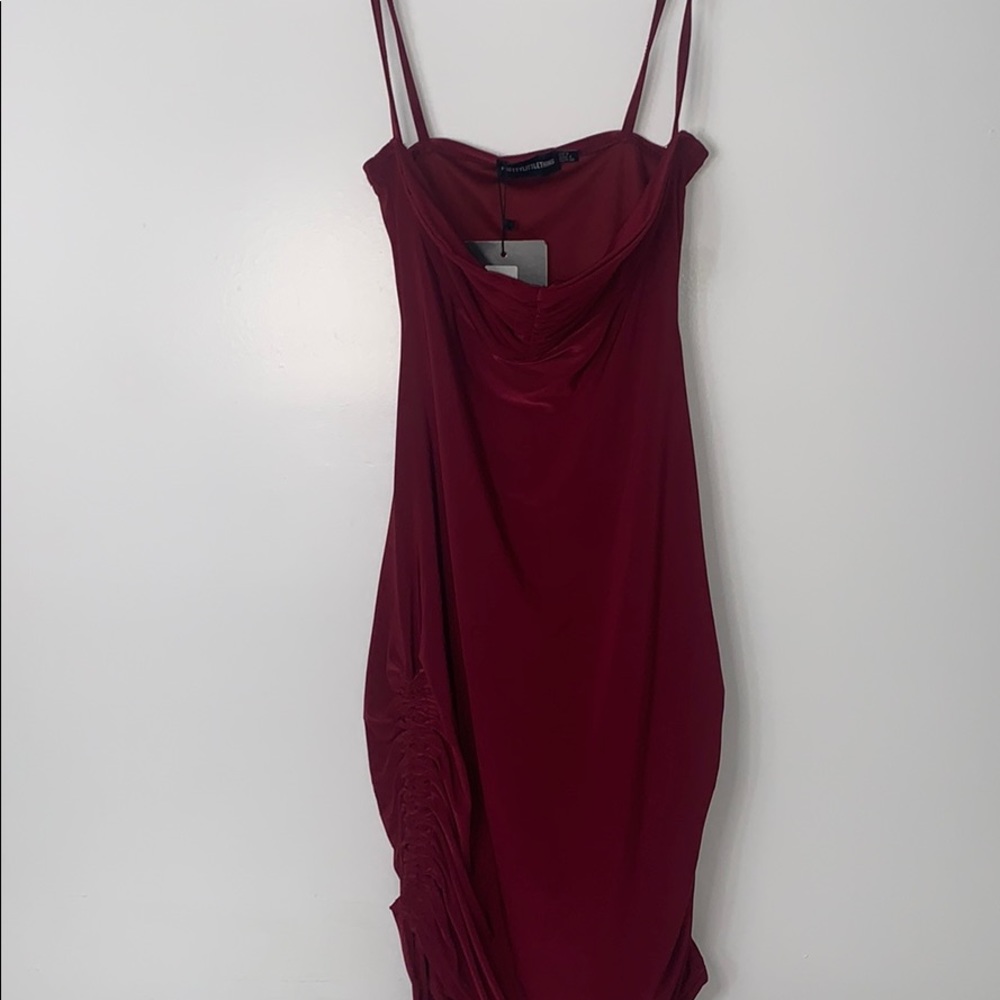 Ruched Detail Bodycon Strappy Dress // Burgundy